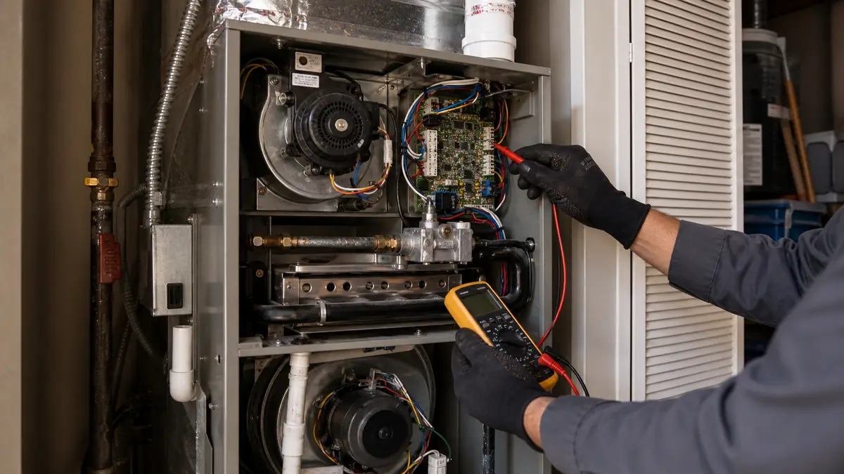 Trane gas furnace and control board in an Alhambra home closet