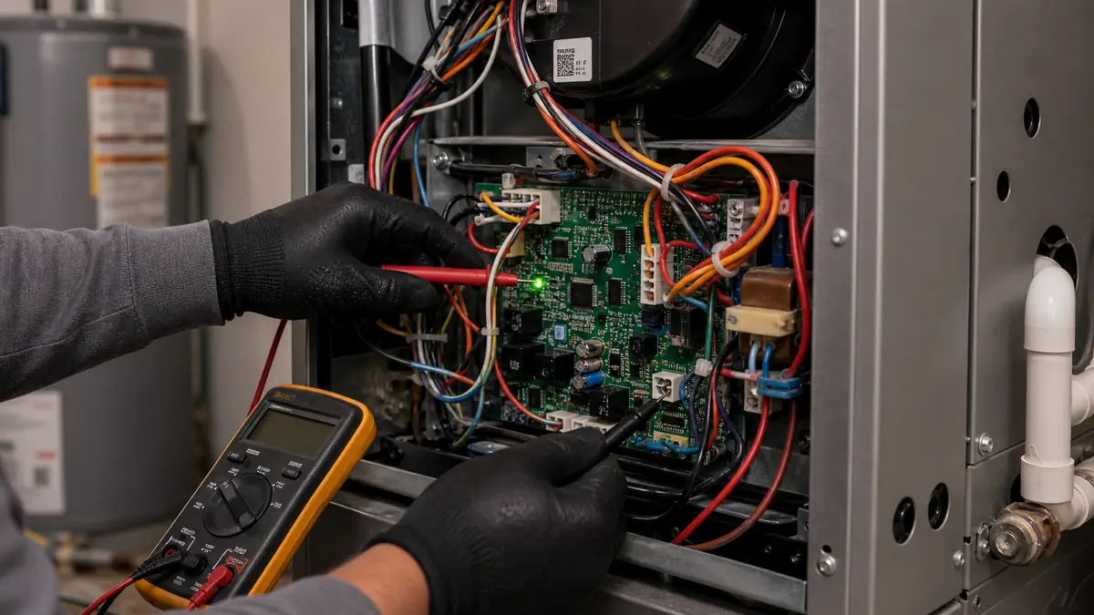 Trane furnace control board flashing a status LED in an Alhambra home