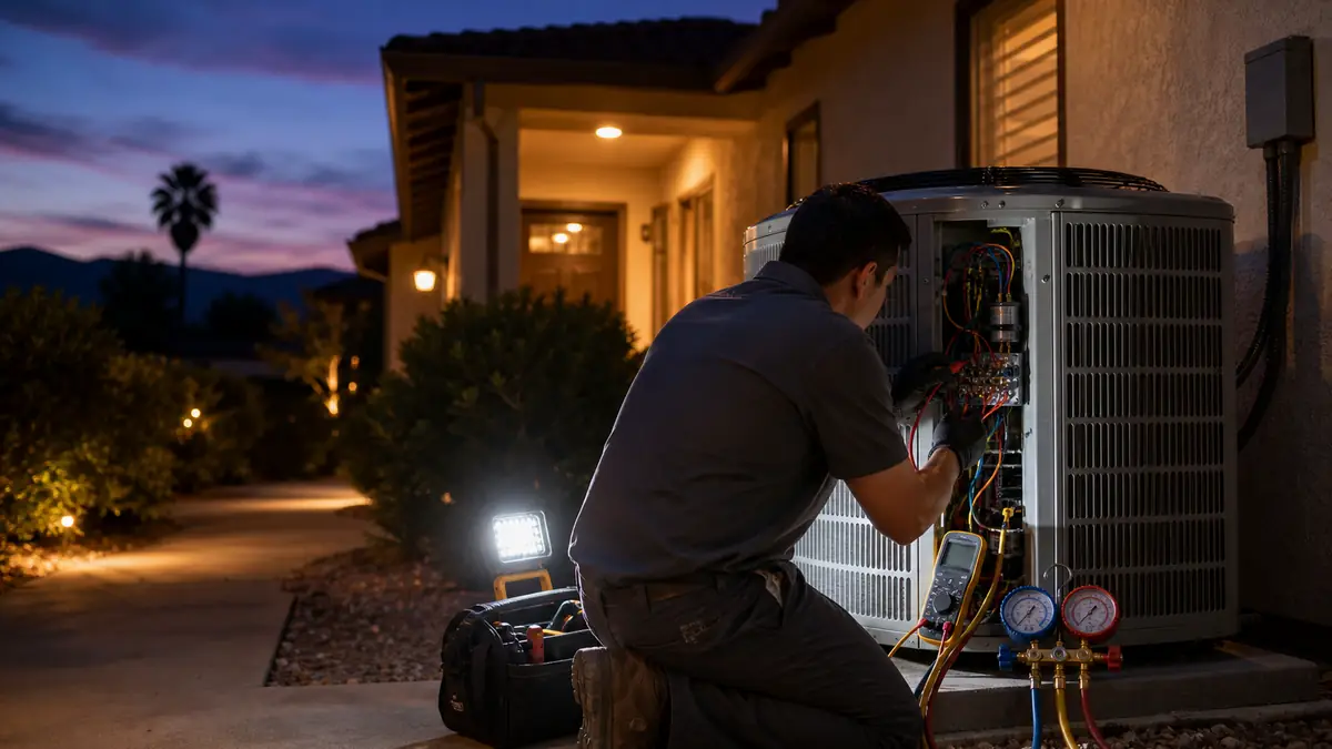 Service technician restoring cooling at an Alhambra home during a heat wave